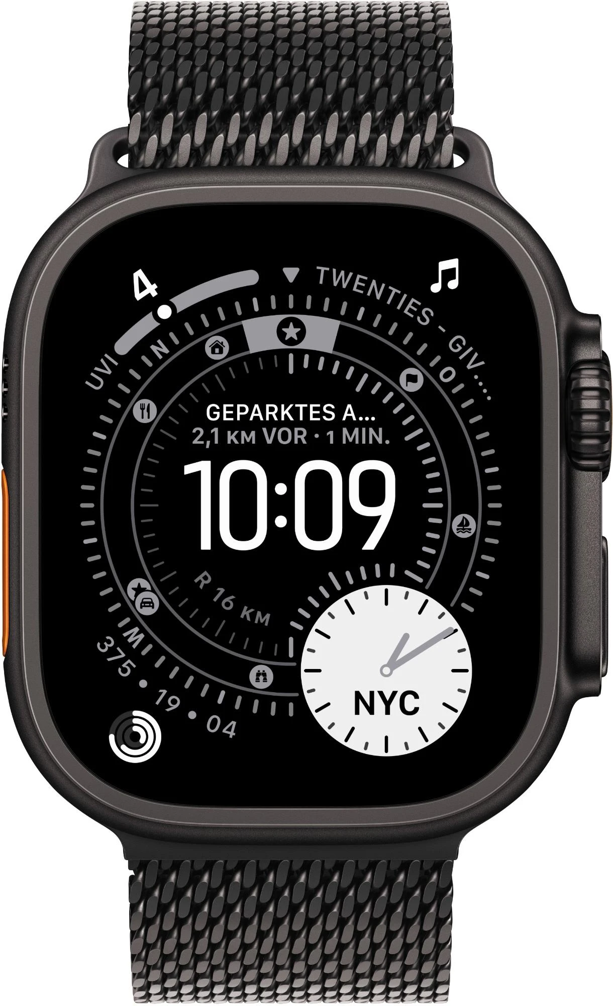 Apple Watch Ultra 3 Titan 49 mm GPS + Cellular (Milanaise Titan Schwarz Large) Schwarz